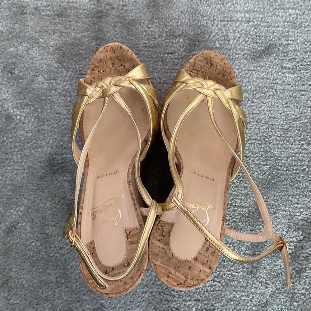 Gold Strap Platform Wedge Sandals - image 4